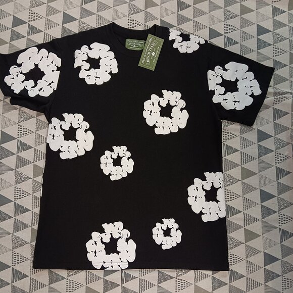 Black Unisex Loose Round Neck Denim Tears T-Shirt